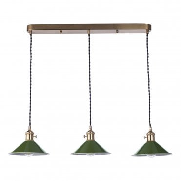 3 Light Brass Suspension With Olive Green Shades