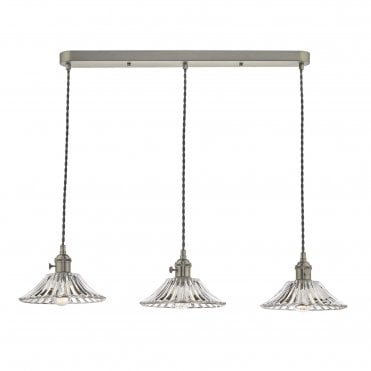 Light Ceiling Pendant Bar Antique Chrome With Flared Glass Shades