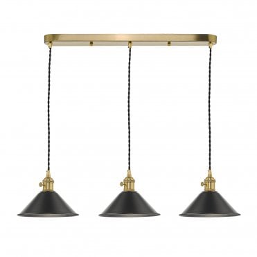 3 Light Ceiling Pendant Bar Natural Brass With Antique Pewter Shades