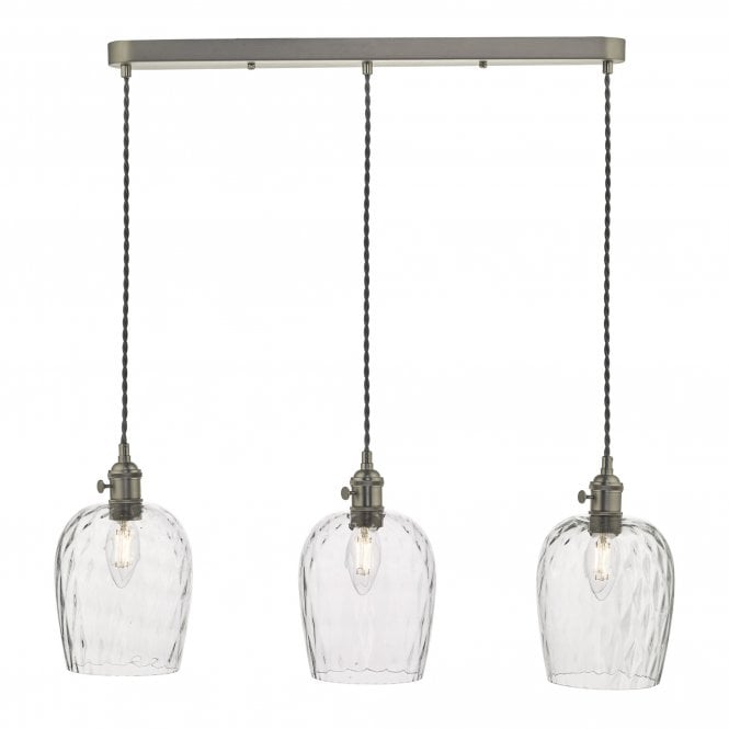 HADANO 3 Light Ceiling Suspension Antique Chrome With Dimpled Glass Shades