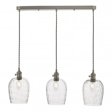 3 Light Ceiling Suspension Antique Chrome With Dimpled Glass Shades