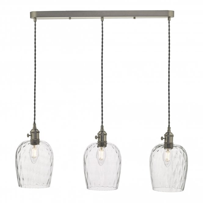 HADANO 3 Light Ceiling Suspension Antique Chrome With Dimpled Glass Shades