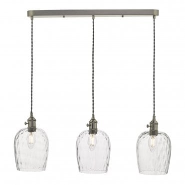 HADANO 3 Light Ceiling Suspension Antique Chrome With Dimpled Glass Shades