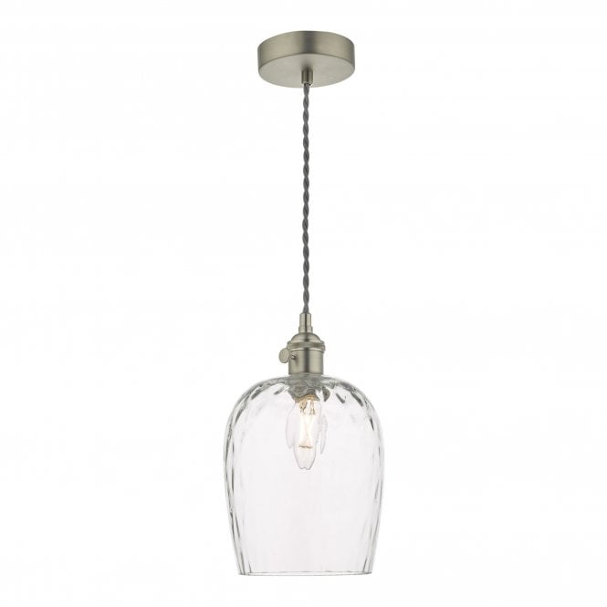 HADANO Ceiling Pendant Antique Chrome With Dimpled Glass Shade