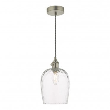Ceiling Pendant Antique Chrome With Dimpled Glass Shade