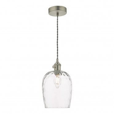 HADANO Ceiling Pendant Antique Chrome With Dimpled Glass Shade