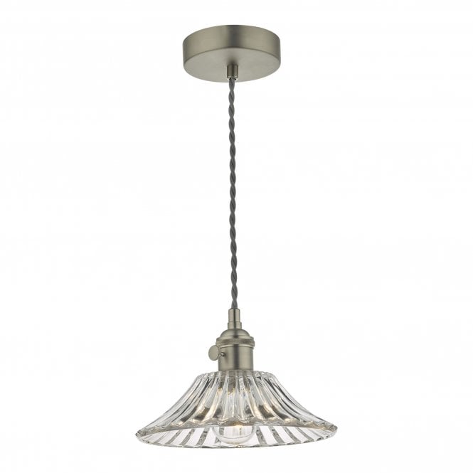 HADANO Ceiling Pendant Antique Chrome With Flared Glass Shade