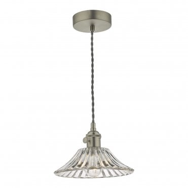 Ceiling Pendant Antique Chrome With Flared Glass Shade