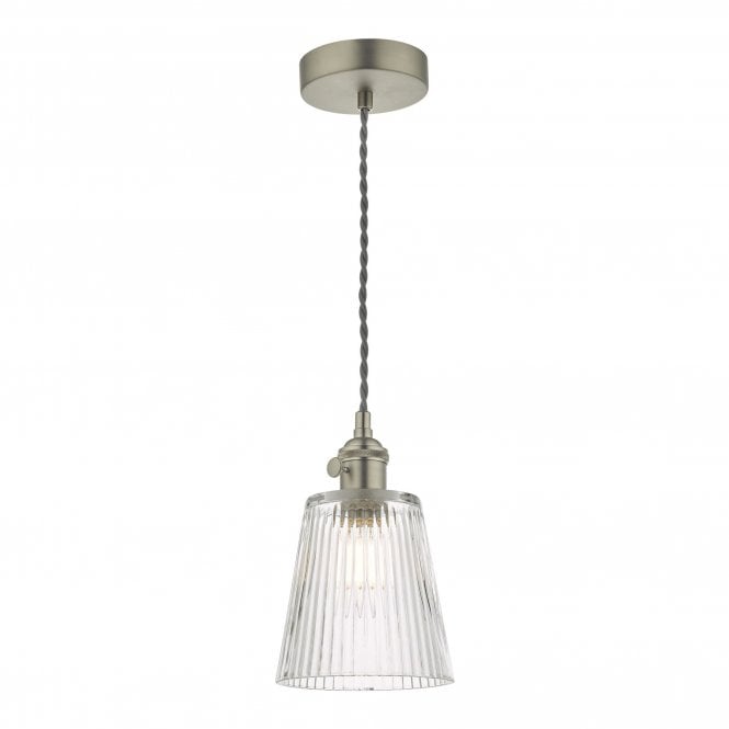 HADANO Ceiling Pendant Antique Chrome With Ribbed Glass Shade