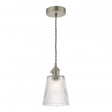 Ceiling Pendant Antique Chrome With Ribbed Glass Shade