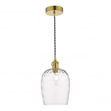 Ceiling Pendant Natural Brass With Dimpled Glass Shade