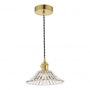 Ceiling Pendant Natural Brass With Flared Glass Shade