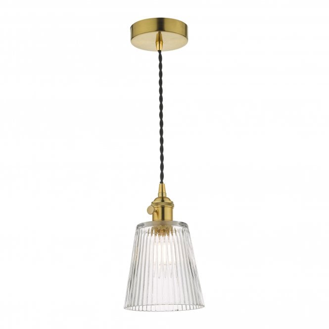 HADANO Ceiling Pendant Natural Brass With Ribbed Glass Shade