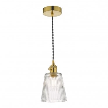 Ceiling Pendant Natural Brass With Ribbed Glass Shade