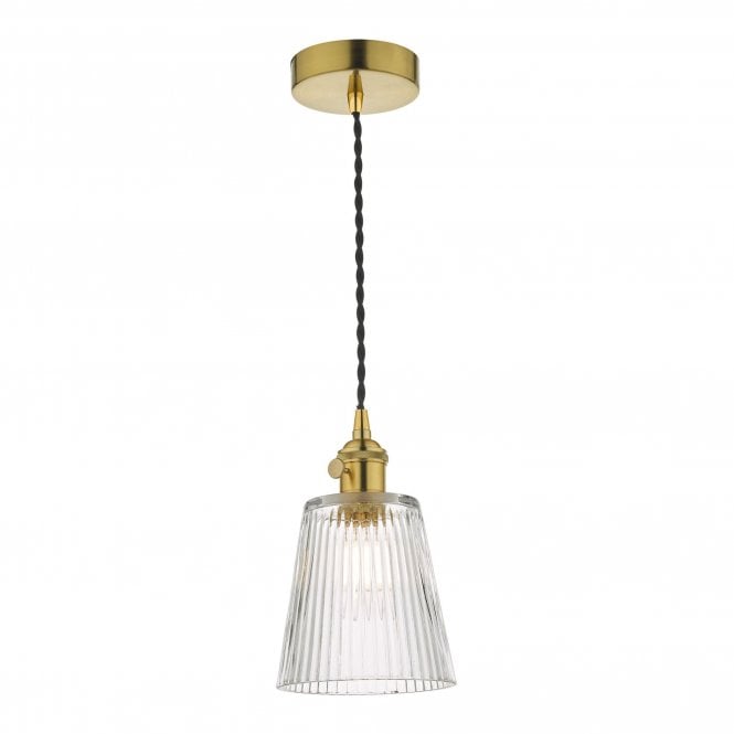 HADANO Ceiling Pendant Natural Brass With Ribbed Glass Shade