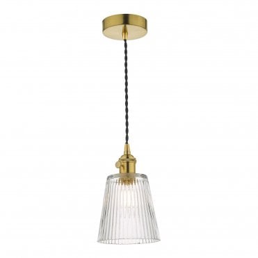 HADANO Ceiling Pendant Natural Brass With Ribbed Glass Shade