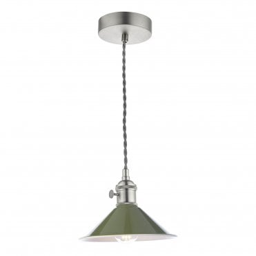 Pendant Antique Chrome With Olive Green Shade