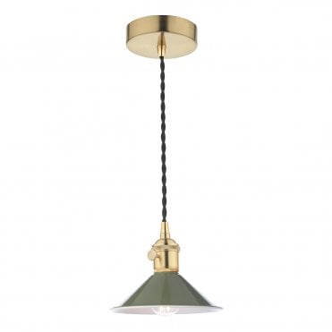 Pendant Natural Brass With Olive Green Shade