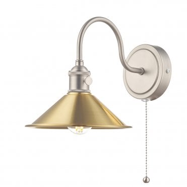 Wall Light Antique Chrome With Aged Brass Shade