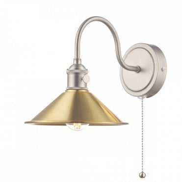 HADANO Wall Light Antique Chrome With Aged Brass Shade