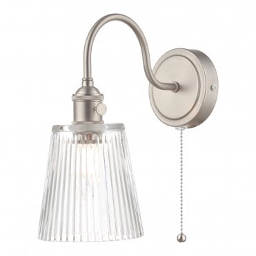Wall Light Antique Chrome with Ribbed Glass Tapered Shade