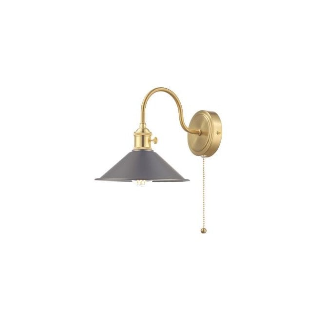 HADANO Wall Light Brass with Antique Pewter Coolie Style Shade