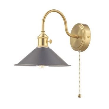 Wall Light Brass with Antique Pewter Coolie Style Shade