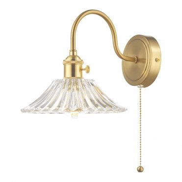 Wall Light Brass with Pressed Clear Glass Coolie Style Shade