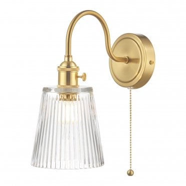 HADANO Wall Light Brass with Ribbed Glass Tapered Shade