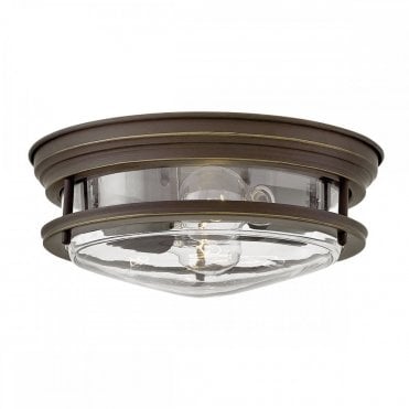 2 light flush mount in clear glass with bronze frame