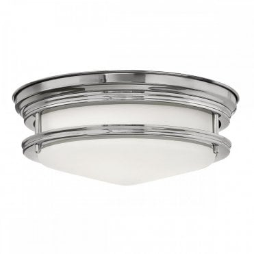 2 light flush mount in opal glass with chrome frame