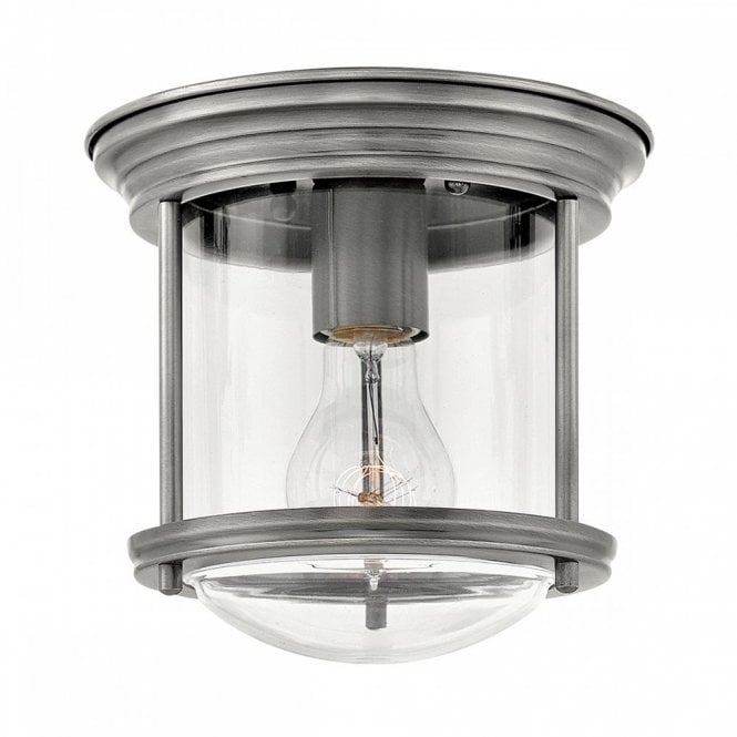 HADRIAN Flush Mount Clear Glass Antique Nickel For Bathrooms IP44 Rated