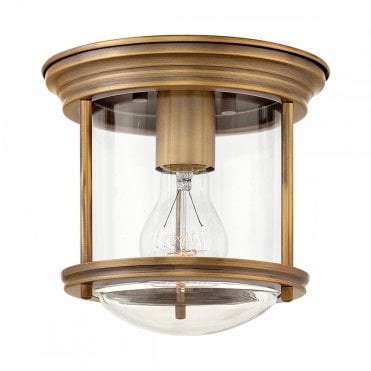flush ceiling light in brushed bronze and clear glass
