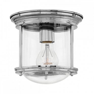 flush ceiling light in clear glass with chrome frame