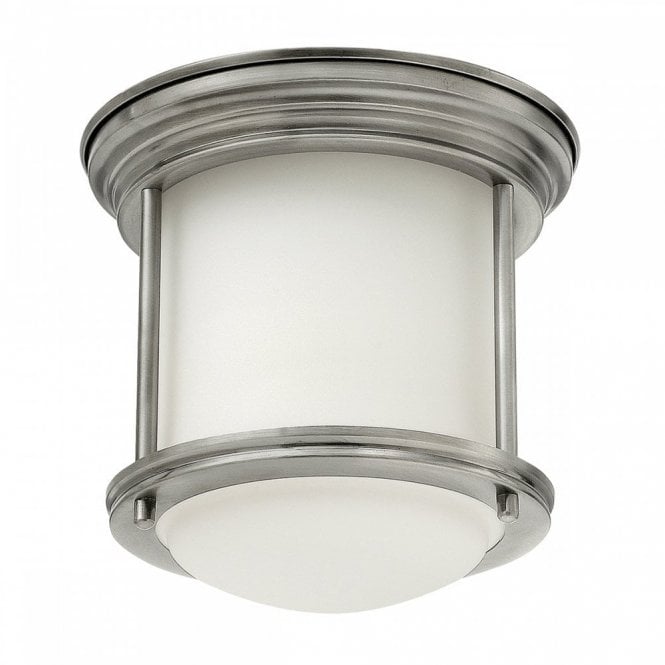 HADRIAN Flush Mount Opal Glass Antique Nickel For Bathrooms IP44 Rated