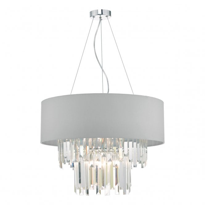 HALLE 6 Light Ceiling Pendant Grey Drum with Crystal