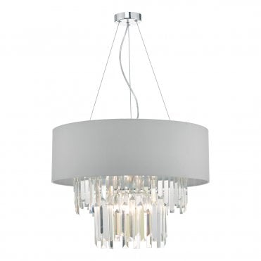 6 Light Ceiling Pendant Grey Drum With Crystal