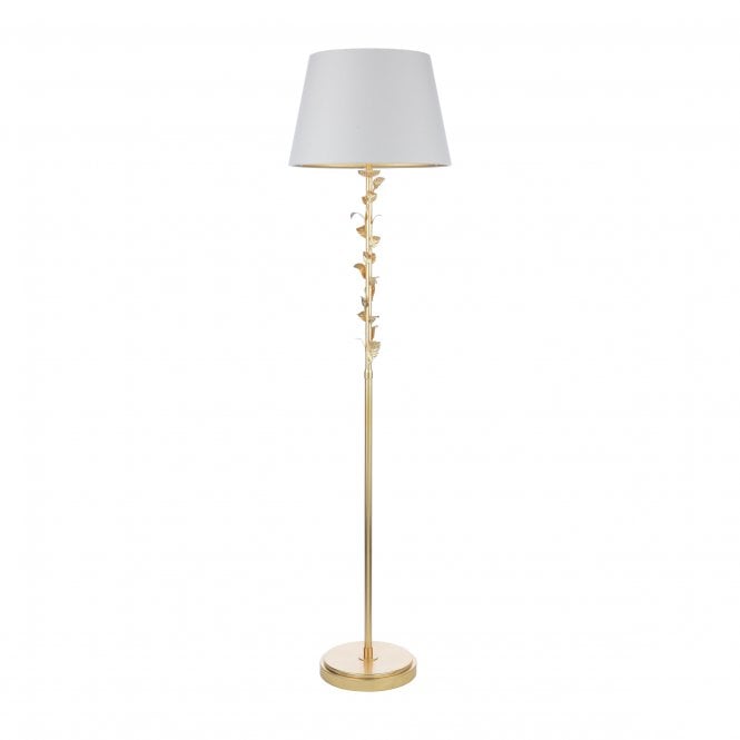 Halton Floor Lamp Distressed Gold Leaf Finish with Cream Shade