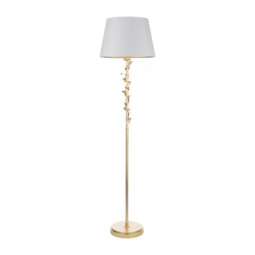 distressed gold leaf floor lamp with cream tapered shade