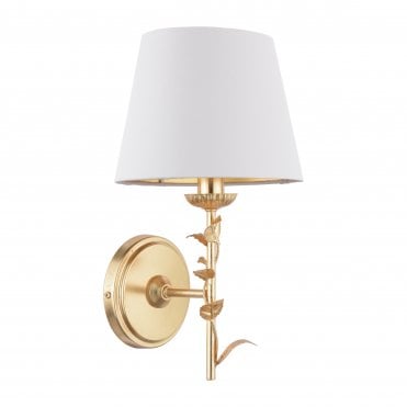 distressed gold leaf wall light with cream tapered shade