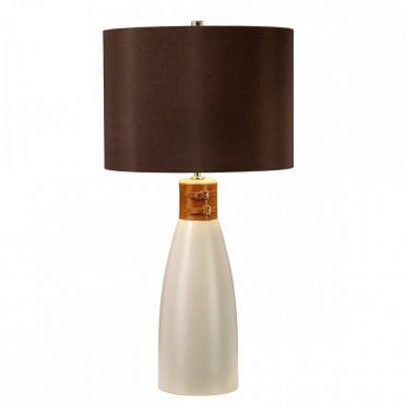 HAMMERSMITH  Tapered Ceramic Table Lamp Leather Decoration Brown Shade