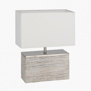 rectangular wooden table lamp with cotton shade