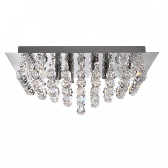 HANNA 4 LIGHT CHROME SQUARE FLUSH-CRYSTAL BALLS