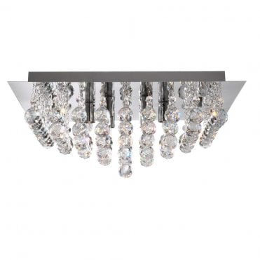 4 LIGHT CHROME SQUARE FLUSH-CRYSTAL BALLS