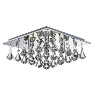 4Lt Flush Chrome and Crystal Ceiling Light