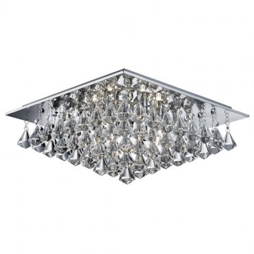 6Lt Square Flush Crystal Light Fitting