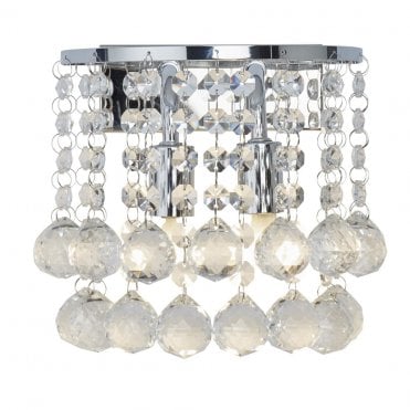 CHROME 2 LIGHT CRYTSAL BALL DROPLETS WALL LIGHT