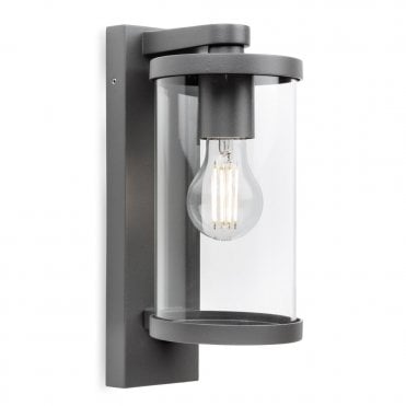 graphite exterior wall light with clear tube shade