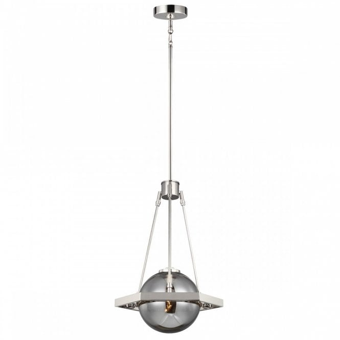 HARPER Ceiling Pendant Polished Nickel Smoked Glass Globe