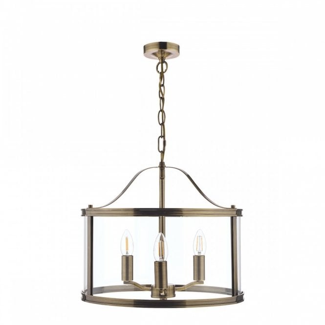 Harrington 3 Light Ceiling Pendant in Antique Brass & Glass